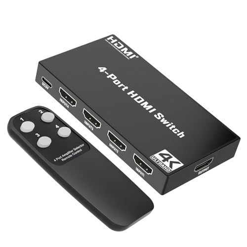 4K HDMI Switch 4 in 1 Out, HDMI Umschalter mit Fernbedienung, Unterstützt Dolby Vision, Kompatibel mit PS5, Xbox, Apple TV, DVD Spieler