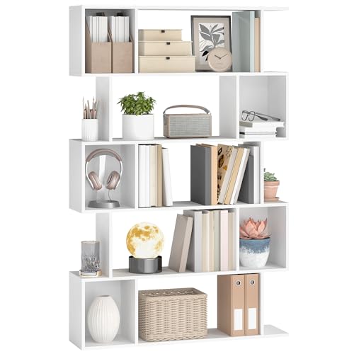VASAGLE Bücherregal mit 5 Ebenen, Standregal, 24 x 90 x 159 cm, Aufbewahrungsregal mit offenen Fächern, für Wohnzimmer, Schlafzimmer, Arbeitszimmer, mattweiß LBC416W01