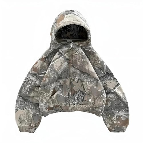 Vivoofchic Hoodie Herren Y2K Kapuzenpullover | Retro Hip Hop Streetwear Sweatshirt mit Reißverschluss | Langarm Zip Camouflage Hoodie für Männer und Frauen