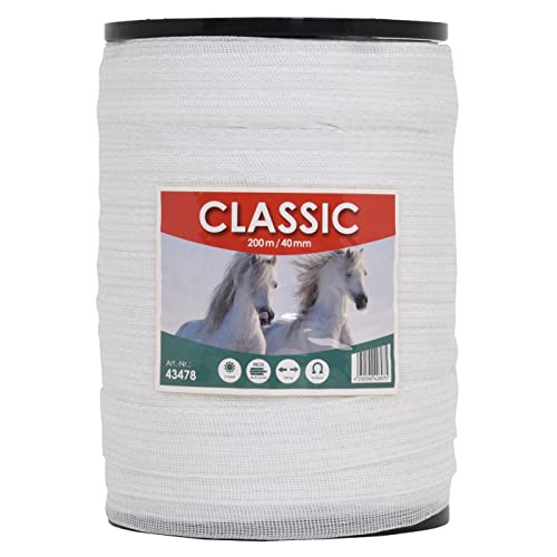 VOSS.farming Weidezaunband 40mm Classic 8 x 0,16 NIRO, weiß, Weidezaun und Elektrozaun Band, Elektroband, Pferdezaun, Pferdeband, Ponyzaun, Sparset (400 m)