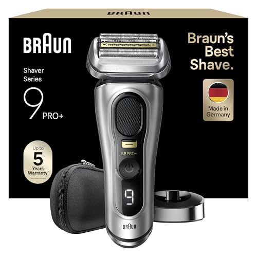 Braun Series 9 Pro+ Rasierer Herren Elektrisch, Elektrorasierer mit 5 Pro Rasierelementen, Rasierapparat ProTrimmer & Ladestation, 60 Min Laufzeit, Wet & Dry, Made in Germany, 9517s, Silber