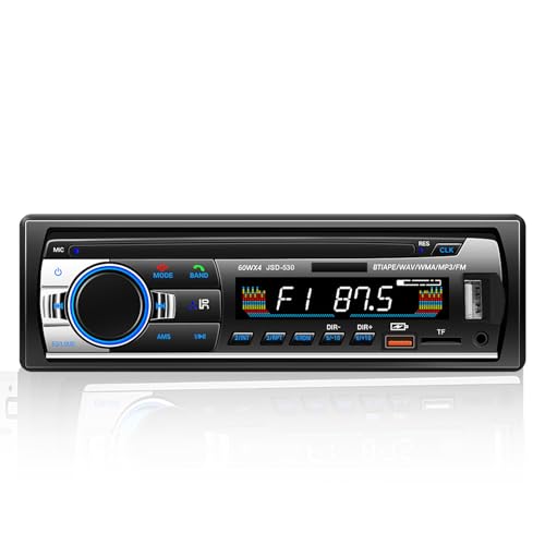 Autoradio Bluetooth 5.0, 4x60W 1 Din FM Auto Radio mit Freisprechfunktion, Stereo-Sound mit Uhr/Fernbedienung/Doppel-USB/LCD Bildschirm Unterstützt 2 USB/AUX/SD/TF/EQ/DSP