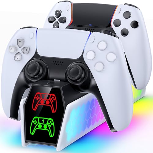 RGB PS5 Controller Ladestation für Dualsense Controller, Ladestation für PlayStation 5 Controller Zubehörset mit 2Std Schnelllade, PS5 Zubehör