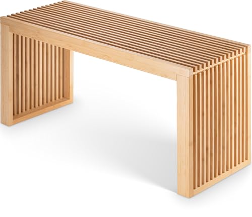 BAM BOO BOX Sitzbank aus Bambus – stabile Holzbank ohne Lehne für Flur, Bad, Küche, Esszimmer oder Schlafzimmer – kleine Sitzbank Holz 90x33x43 cm – bis 250 kg belastbar