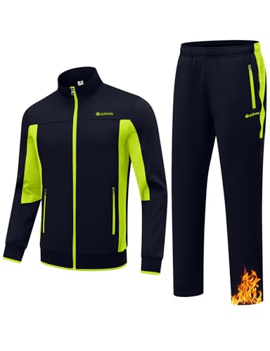 TBMPOY Herren-Trainingsanzüge mit Fleece-Futter, 2-teiliges Set, Winter, Jogging, Sweat-Anzüge, Thermo-Casual-Outfits, Marineblau/Fluoreszierend, Medium