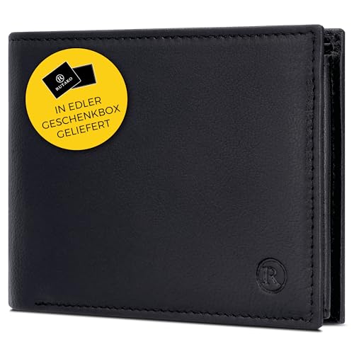 RUTAKO Leder Geldbörse Herren mit RFID Schutz - Portemonnaie Groß mit Münzfach - Echtleder Geldbeutel für Männer - Brieftasche Wallet Portmonee Schwarz