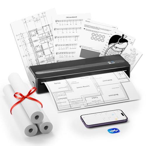 BORN4SHIP PB821 Thermodrucker A4, Mobiler Drucker A4 für Unterwegs, Büro, Schule, Zuhause, Kompatibel mit Smartphones und Computern, Tragbarer Drucker mit 3 Rollen Thermopapier