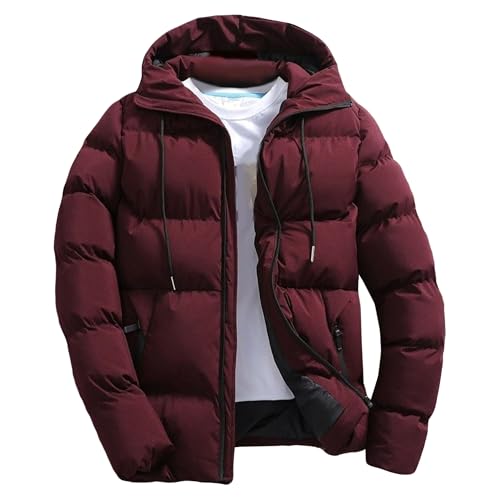 Herren Winter Warm Bubble Puffer Jacke Kaltes Wetter Isolierte Jacken Durchgehender Reißverschluss Daunen Steppjacke für Herren, rot, XL