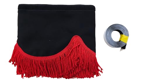 KramTruck - LKW-Gardine mit Quasten - Sonnenblende für LKW - Sonnenschutz für Alle Truck Maarken (Schwarz, Rote Quasten)