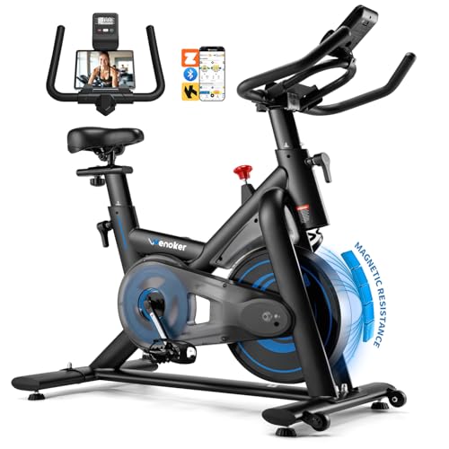 Wenoker Heimtrainer Fahrrad mit App, Leises Ergometer Hometrainer Fahrrad mit Magnetwiderstand, Spinning Bike Indoor Fitnessbikes für Kardio-Training zu Hause, Bis 160KG