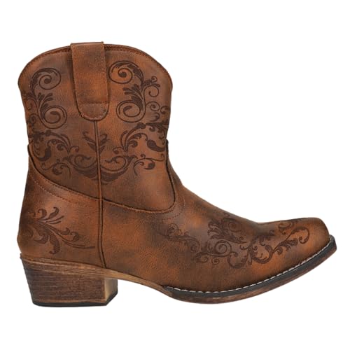 ROPER Damen Kurze Cowboystiefel mit Stickerei, Snip Toe Mode-Stiefel, Cognac, 41.5 EU