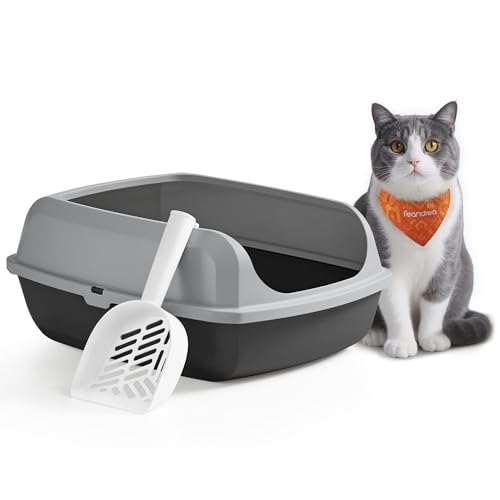 Feandrea Katzenklo mit hohen Seitenwänden, XL, offene Katzentoilette, mit Schaufel, für Kätzchen und große Katzen, schiefergrau PPT009GN01