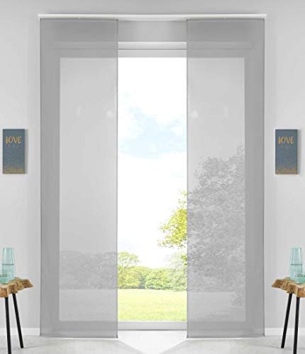 2er Set Schiebegardinen Flächenvorhänge Vorhang Gardine Schiebe HxB 245x60 cm Grau Komplett mit Paneelwagen Beschwerungsstange, 85589N2