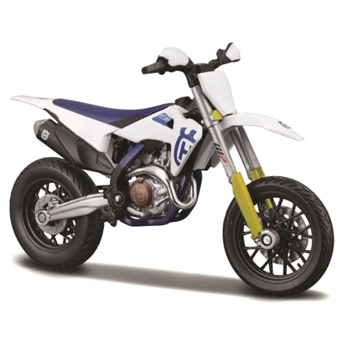 Bburago Husqvarna FS 450 Supermoto Motorrad - Maßstab 1:18 - Unglaublich detaillierte Druckguss-Nachbildung Sammlerstück Motorradmodell, Weiß