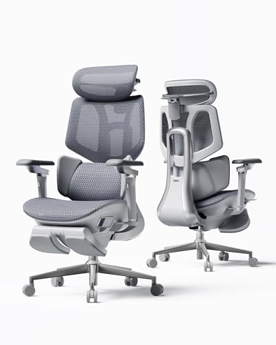 Hbada X7 Intelligenter Ergonomischer Stuhl, Bürostuhl, mit vollautomatischer Lumbalunterstützung, 4D-verstellbarem Kopfstütze, 720° verstellbaren Armlehnen, belüfteter Sitzpolster, Drehfunktion, Grau