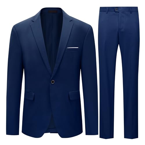 Allthemen Anzug Herren Anzüge Slim Fit 2 Teilig für Business Herrenanzug Sakko Hose Marineblau 3XL