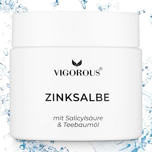 VIGOROUS® Zinksalbe gegen Pickel 60ml - Anti Pickel Creme auch für Pickel am Po und Rücken -mit Teebaumöl & Salicylsäure - SOS Zink Salbe gegen Mitesser und unreine Haut - Zugsalbe Pickel - Akne creme