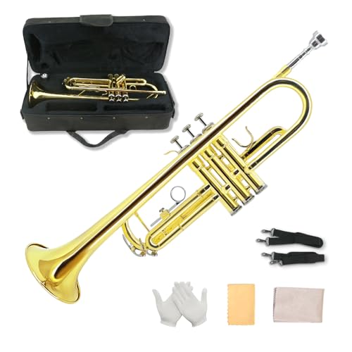 YoungMonic Standard Bb-Trompeten-Set für Anfänger oder Schüler mit hartem Transportkoffer, 7C-Mundstück, Reinigungstuch und Handschuhen