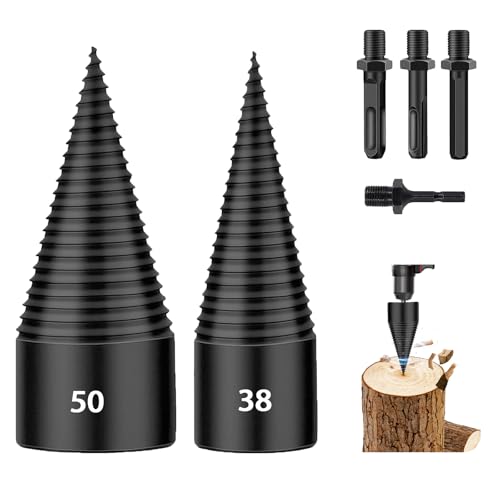 Zzunkn Bohrkegel Holzspalter 50mm+38mm mit 4pcs Bohrgriffe, Holzspalters Schraube Kegel, Brennholzspalter-Bohrer, Spiralbohrer Kegelspalter, Holzspalter Schraube Kegel für den Haushalt