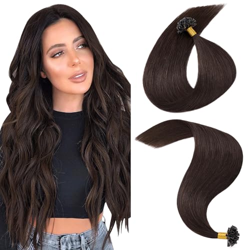 MY-LADY Echthaar Extensions Bondings 40 cm #02 Dunkel braun, Keratin U-Tip Remy Echthaar Highlight Haarverlängerung, 25 Strähne 1g/s 25g