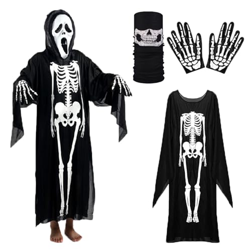 CHAOTEMAI Halloween Skelett Kostüm mit Handschuhen und Maske Halloween Kostüm Herren Horror Skelett Kostüms Damen Leicht für Karneval Spukhäuser Theaterstücke Cosplay Foto-Requisite