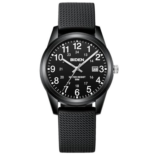 LN LENQIN Herren Analog Uhren 30M Wasserdicht Feld Uhren mit Silikon-Bänder für Männer Licht einfache militärische Uhren mit Datum -Schwarz