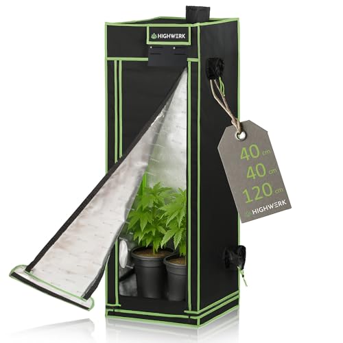 HIGHWERK Growzelt 40 x 40 x 120 cm | Indoor Grow Tent für Pflanzenzucht | schwarz grün | Growbox, Homegrow, Growschrank | Zuchtzelt, Pflanzenzelt, Anzuchtzelt, Gewächshaus, Indoor Garden