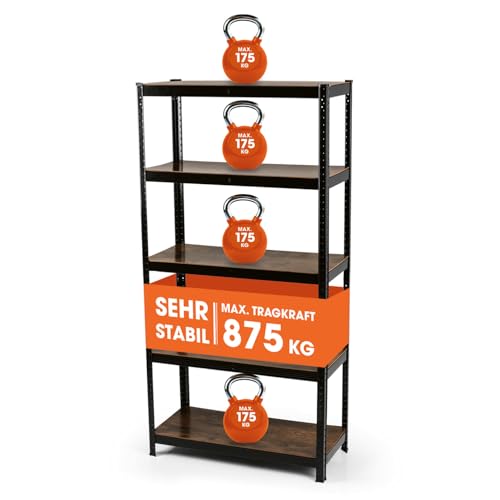 EASYmaxx Standregal Industrie Design, 180x90x40 cm | Bücherregal mit 875 kg Traglast | Lagerregal - 175 kg/Ebene | stylishes Regal - 5 verstellbare Ablagen für mehr Ordnung in Wohnzimmer, Küche, Büro