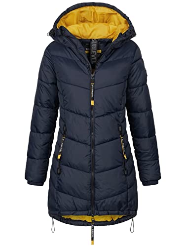 Sublevel Damen Jacke Steppmantel LSL-412 mit gefütterter Kapuze inkwell blue XL