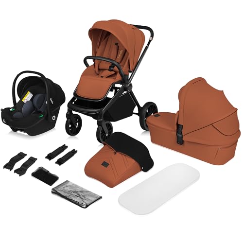 LIONELO MIKA PLUS 3-in-1 Buggy 0-48 Monate bis zu 22 kg Babywagen bis zu 9 kg Kindersitz Babytrage bis zu 13 kg, Rückenlehne verstellbar, Dämpfung, 360° Räder, XXL-Verdeck