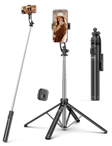 182CM Handy Stativ & Selfie Stick, Integriertes Ausziehbares Quad Stativ für Smartphone, Stabilität auf vier Achsen, Tragbarer Reisestativ-Ständer mit Fernbedienung für iPhone/Samsung/Android/Kamera