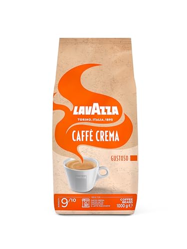 Lavazza, Caffè Crema Gustoso, Kaffeebohnen, für Espressomaschinen, mit Würzigem und Nussigen Aroma, für einen Kräftigen Geschmack, Arabica und Robusta, Intensität 9/10, Mittlere Röstung, 1 kg Packung