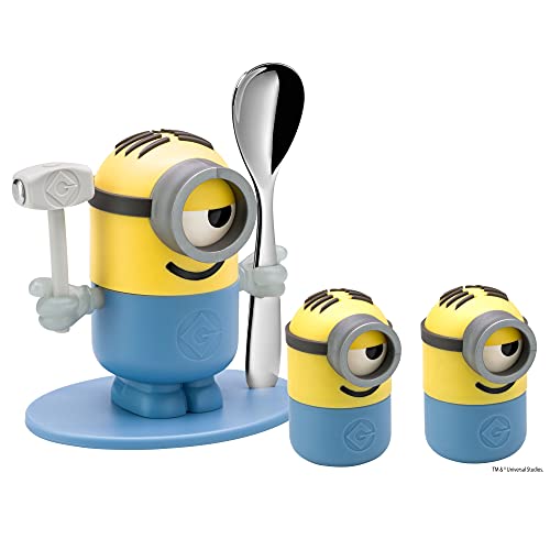 WMF Minions Eierbecher -Set 4-teilig, Becher mit Löffel, Salz und Pfefferstreuer, ab 3 Jahren, Kunststoff, bpa-frei