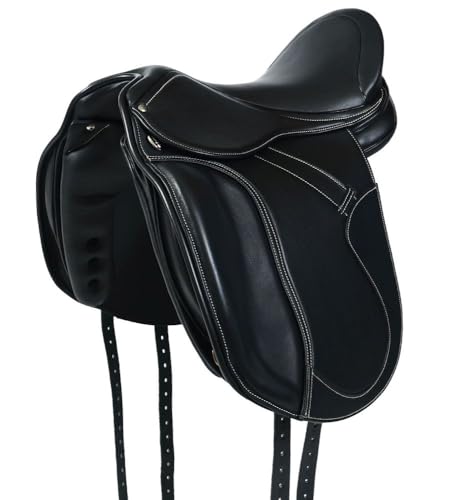 A&M Reitsport Dressur Sattel 1146 aus Leder, wechselbares Kopfeisen, Polyflex Baum, Schwarz, Größe:18.5 Zoll