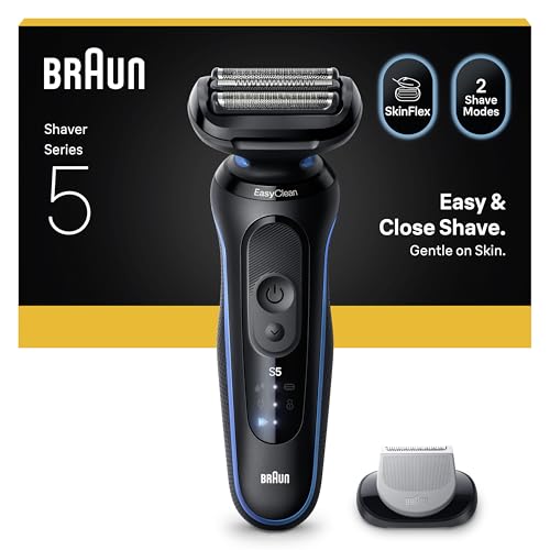 Braun Series 5 Elektrorasierer Herren, Rasierapparat mit 50 Min. Akkulaufzeit, mit Bodygrooming-Aufsatz, Kabelloser Nass- und Trockenrasierer für Männer, Wasserdicht, 52-B1600s, Blau