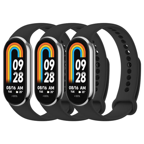 Vancle 3PACK Armbands für Xiaomi Mi Band 8/9/10 Armband Damen Herren,Silikon Sport Weiches Ersatzarmband Uhrenarmband für Xiaomi Mi Band 8/9/10(Schwarz/Schwarz/Schwarz)