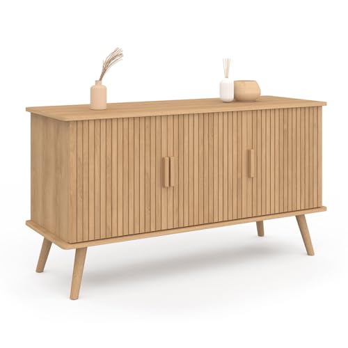 IDMarket - Buffet 110 cm Juliette Effet Lattes 3 Portes