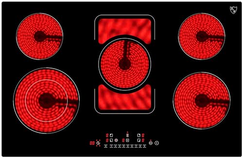 K&H Glaskeramikkochfeld NC-9407S [5 ZONEN] - Herdplatte 5 Kochfelder - Kochfeld 5 Platten Autark - Kochplatten 5er - Starkstrom-Anschluss - Kein Stecker Enthalten - 80CM - 9400W in 9 Leistungsstufen