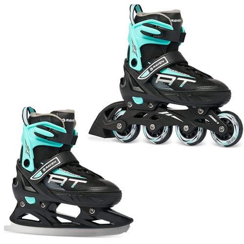 RAVEN Profession 2in1 Schlittschuhe Inlineskates Inliner für Kinder und Erwachsene verstellbar (Black/Mint, 38-42 (25cm-27,5cm))
