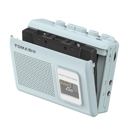 Tragbarer Kassettenspieler, Kassettenrekorder mit integriertem Lautsprecher, Mikrofon, Kopfhöreranschluss, 11,6 x 9,0 x 3,5 cm (Blau)