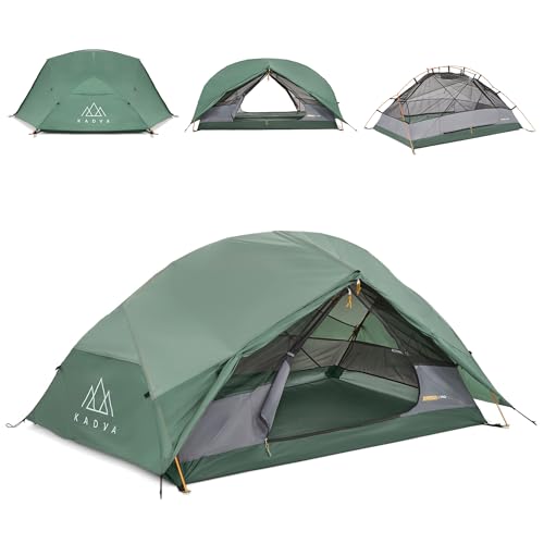 KADVA Ultraleichtes 2-Personen-Trekkingzelt EXPEDIT 2 PRO, wasserdicht 3000 mm, mit Vorraum, Aluminiumgestänge, Moskitonetz, kompakt, für Outdoor-Ausflüge, Camping, Radfahren, Motorradfahren