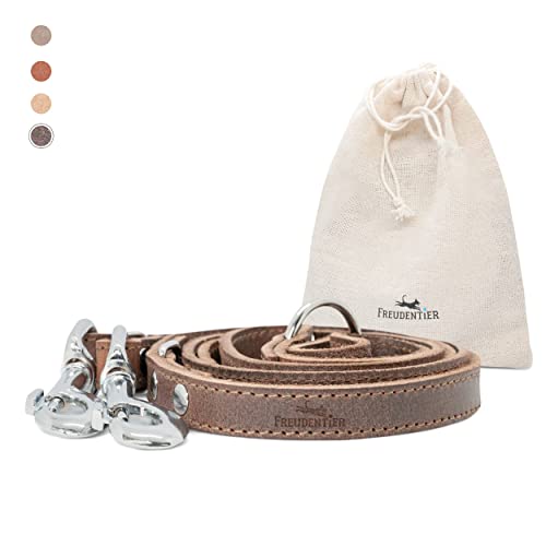 FREUDENTIER Hundeleine 2m aus zertifiziertem Leder - Verstellbare Führleine - Handmade in EU - Hundeleine grosse Hunde, mittelgroße & kleine Hunde - Lederleine (Dark Chocolate, 20mm breit)