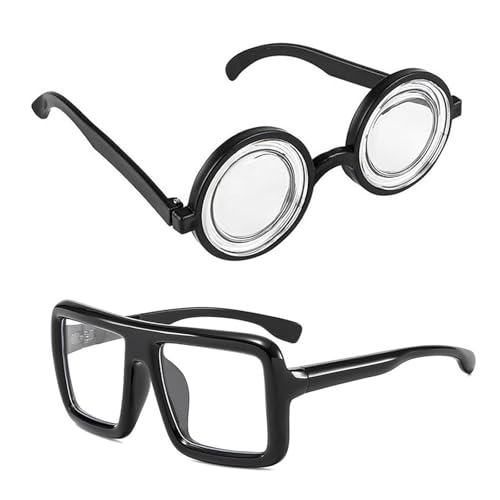 MINGJAY Nerd Brille,2 Stück Brille Nerd,Hornbrille,Zauberer Brilles Gläser,Retro Runde Brillen,Nerdbrille Retro Brilles,Kostümzubehör,für Halloween Weihnachten Karneval und Partys Cosplay