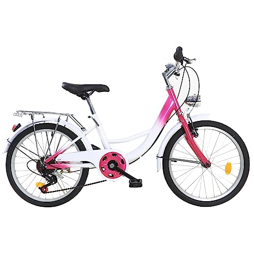 SABUIDDS 20 Zoll Premium City Bike, 6 Gang Damenfahrrad, Komfort Fahrrad für Jungen Mädchen Herren und Damen, Premium TrekkingBike mit Licht für Unterhaltung, Shopping oder Bewegung, Rosa und weiß