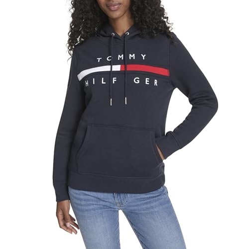 Tommy Hilfiger Damen Fleece Soft Pullover Hoodie Sweatshirt, Kapitän des Himmels (Sky Captain), L