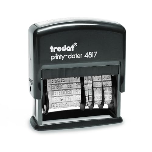 Trodat Printy 4817 Datumstempel mit Wortband, Deutsch, Schwarz, 12 Office-Texte zum Drehen, Abdruck 47x4 mm, Stempelkissen schwarz, selbstfärbend
