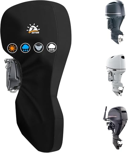 Zettum Außenborder Abdeckung für Motoren bis zu 25 PS, 600D Bootsmotorabdeckung Wasserdicht & Heavy Duty, Aussenborder Schutzhülle für Mercury UV-Beschichtung Außenbordmotor Vollabdeckung