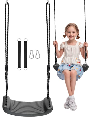 Fionrziy Schaukel Garten,Rutschfester Kinderschaukel Outdoor Indoor,Höhenverstellbare Kinderschaukel Schaukelsitz mit 2er Hängematte Gurte und 2er Karabinern,bis 100 kg Belastbar,Schwarz