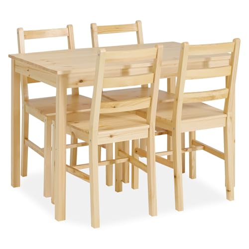 Homestyle4u, Esstisch mit 4 Stühlen Holz Natur Kiefer, Küchentisch Essgruppe Set 4 Stühle, Küche Esszimmer | Artikel 3062