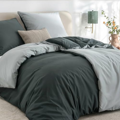 RUIKASI Bettwäsche 135x200 4teilig Anthrazit Grau - Wendebettwäsche Bettbezug 135 x 200 mit Reißverschluss, Oeko-TEX Mikrofaser Bettwäsche Sets, Weich und Bügelfrei